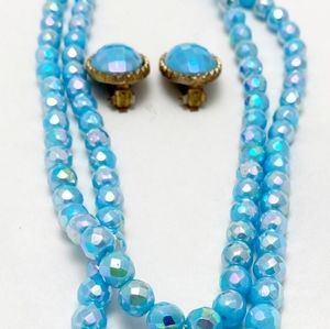 1950s vintage blue glass matching necklace & earrings.